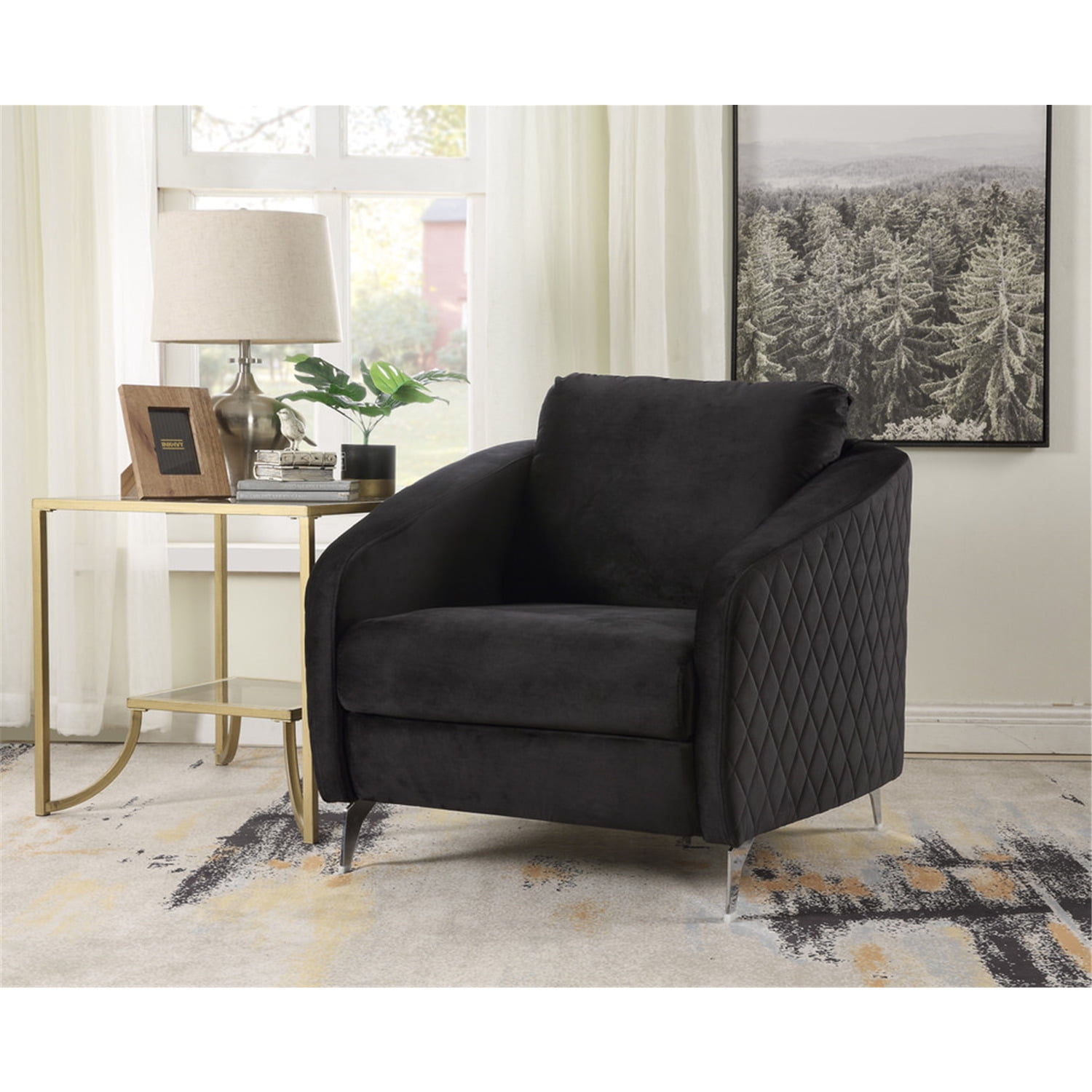 Lilola Sofia Black Velvet Fabric Elegant Modern Chic Accent Arm Chair