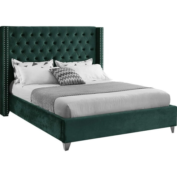 Homestock Asian Allure Green Velvet King Bed
