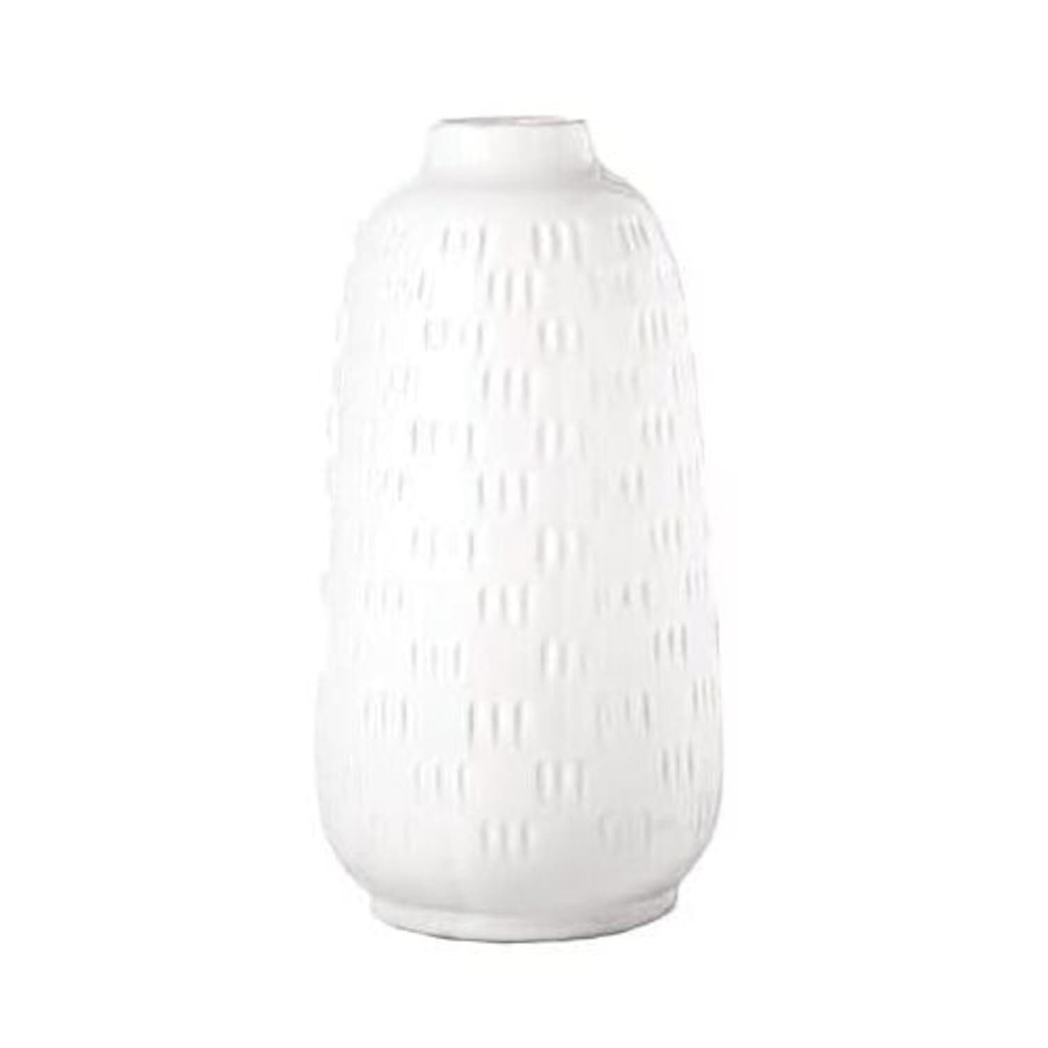 White Gloss Ceramic Decorative Round Vase with Triple Spike Pattern