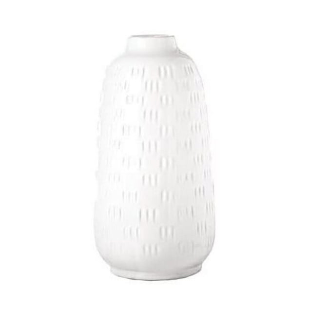 White Gloss Ceramic Decorative Round Vase with Triple Spike Pattern