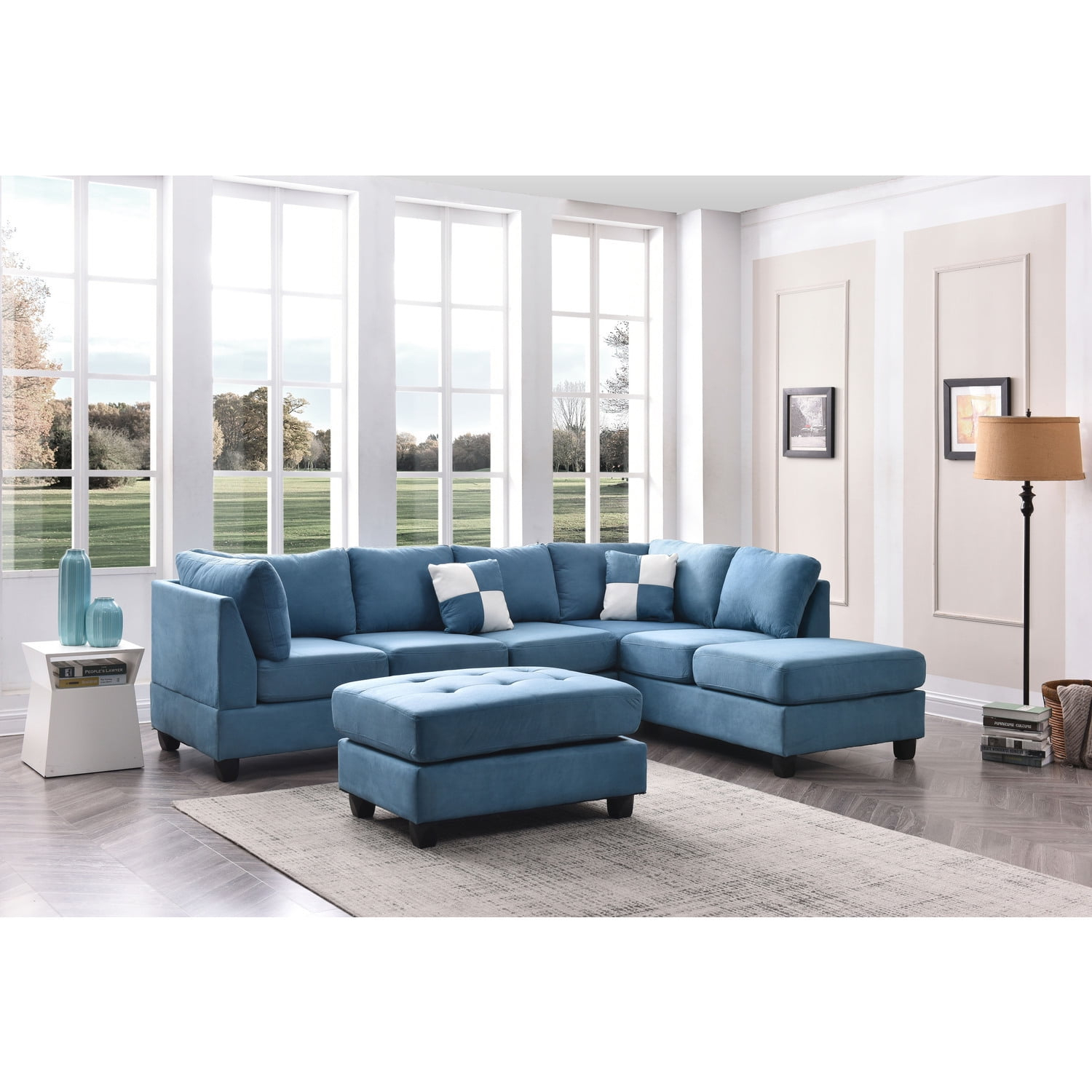 Glory Furniture Malone Microsuede Sectional in Aqua