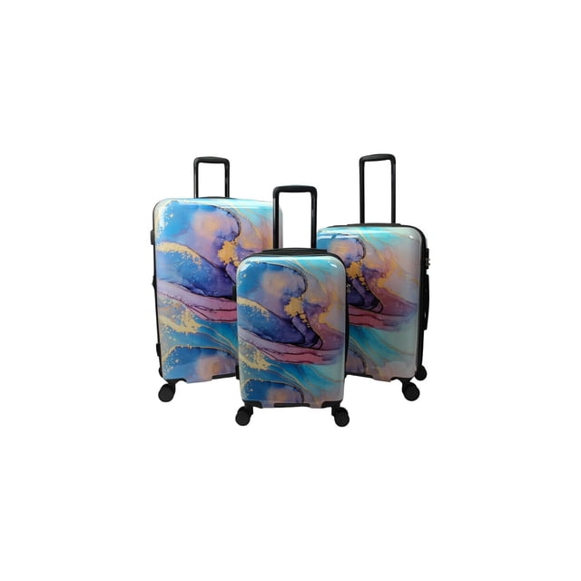 Homestock Elegant Escape Wave Marble 3-Piece Expandable Spinner Luggage Set - Polycarbonate Shell, 2-Inch Expandable, 8 Spinner Wheels, 3-Digit Combination Lock, Fully Lined Interior