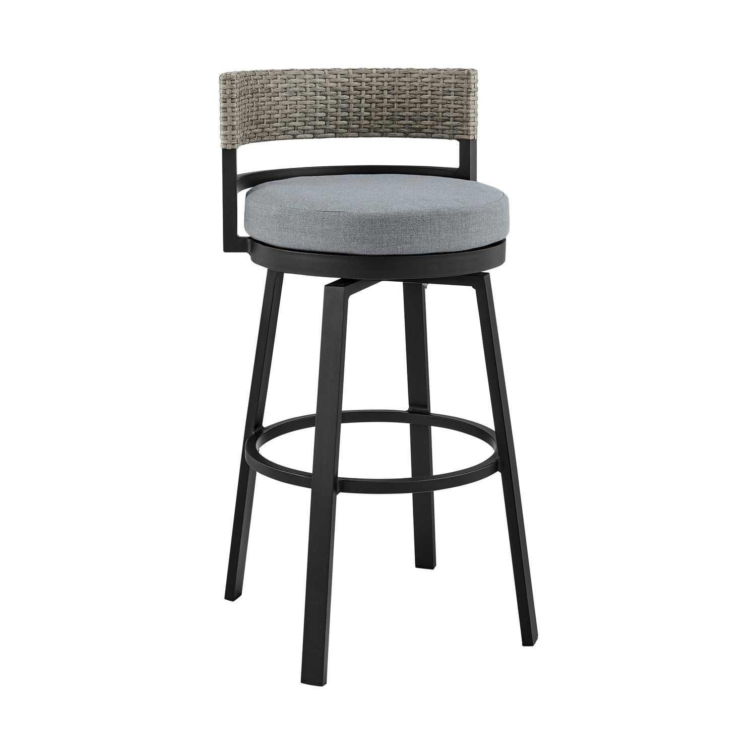 33 x 22 x 22 in.Encinitas Outdoor Patio Counter or Bar Height Bar Stool in Aluminum with Wicker and Grey Cushions