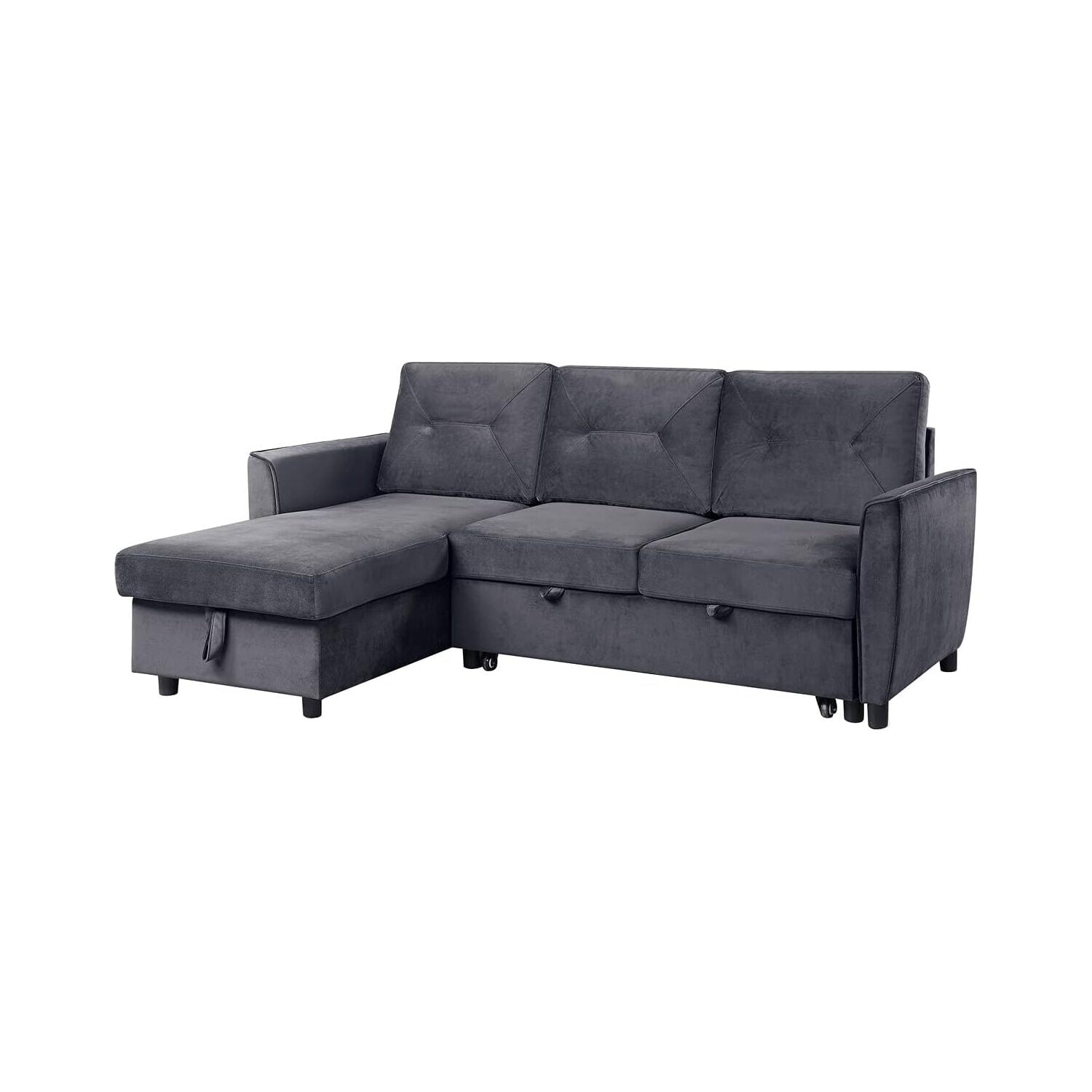Hudson Dark Gray Velvet Two-Piece Sectional Sofa with Storage