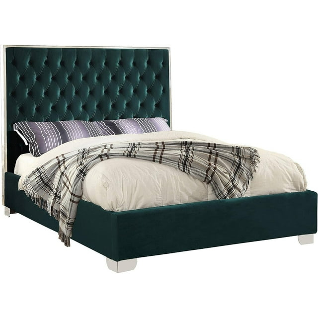 Homestock Modern Minimalism Green Velvet King Bed