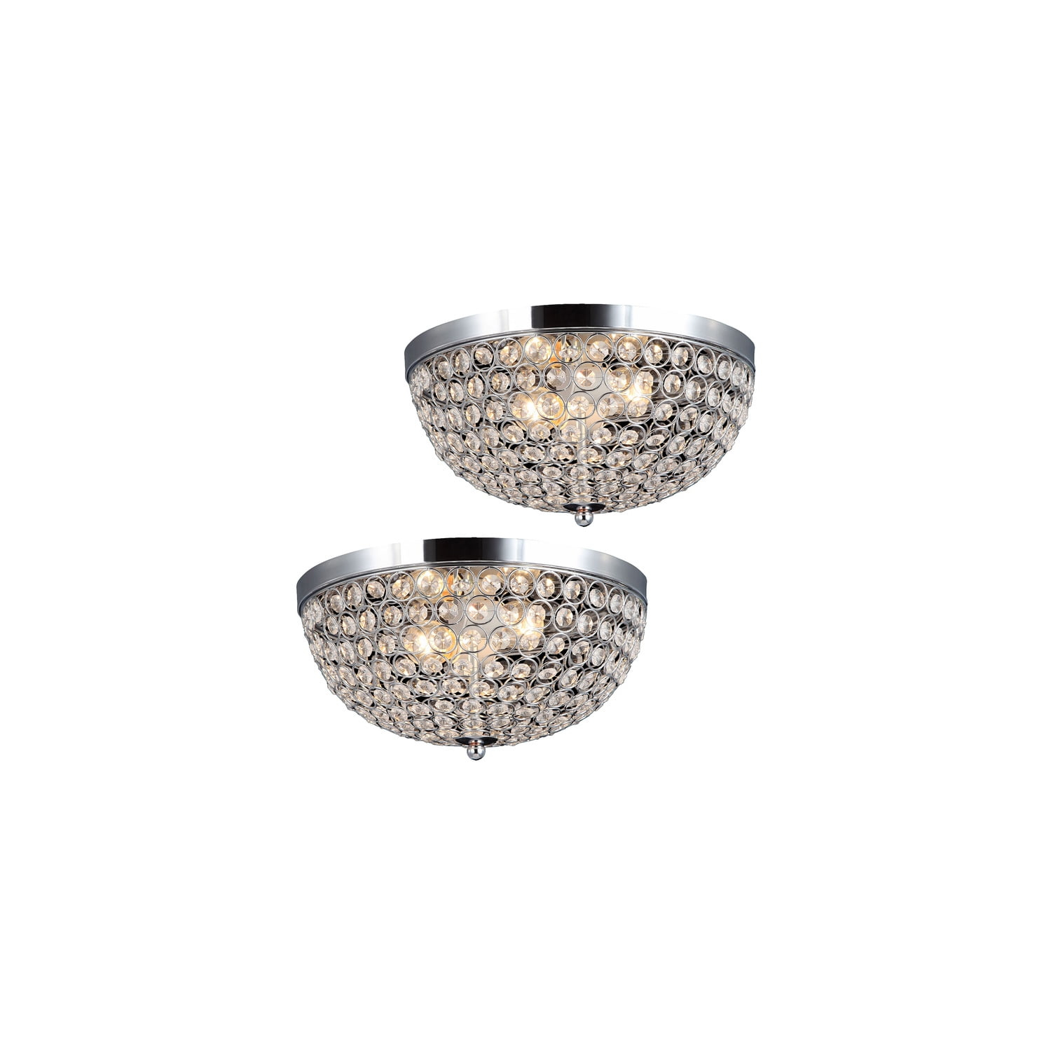 Lalia Home 13" 2-Pack Classix Crystal Glam Dome Shaped Flush Mount Ceiling Fixture Set, Chrome