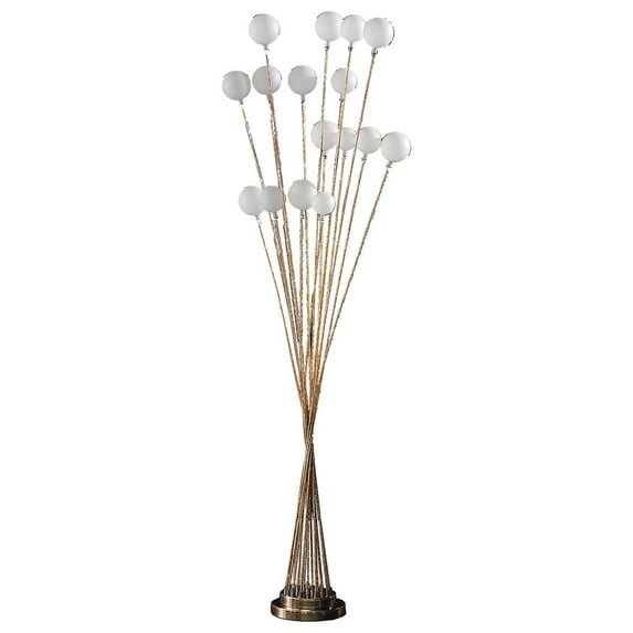 61.5 in. 16-Light Acrylic Globe Aluminun LED Chrysanthe Metal Floor Lamp, Yellow & Gold