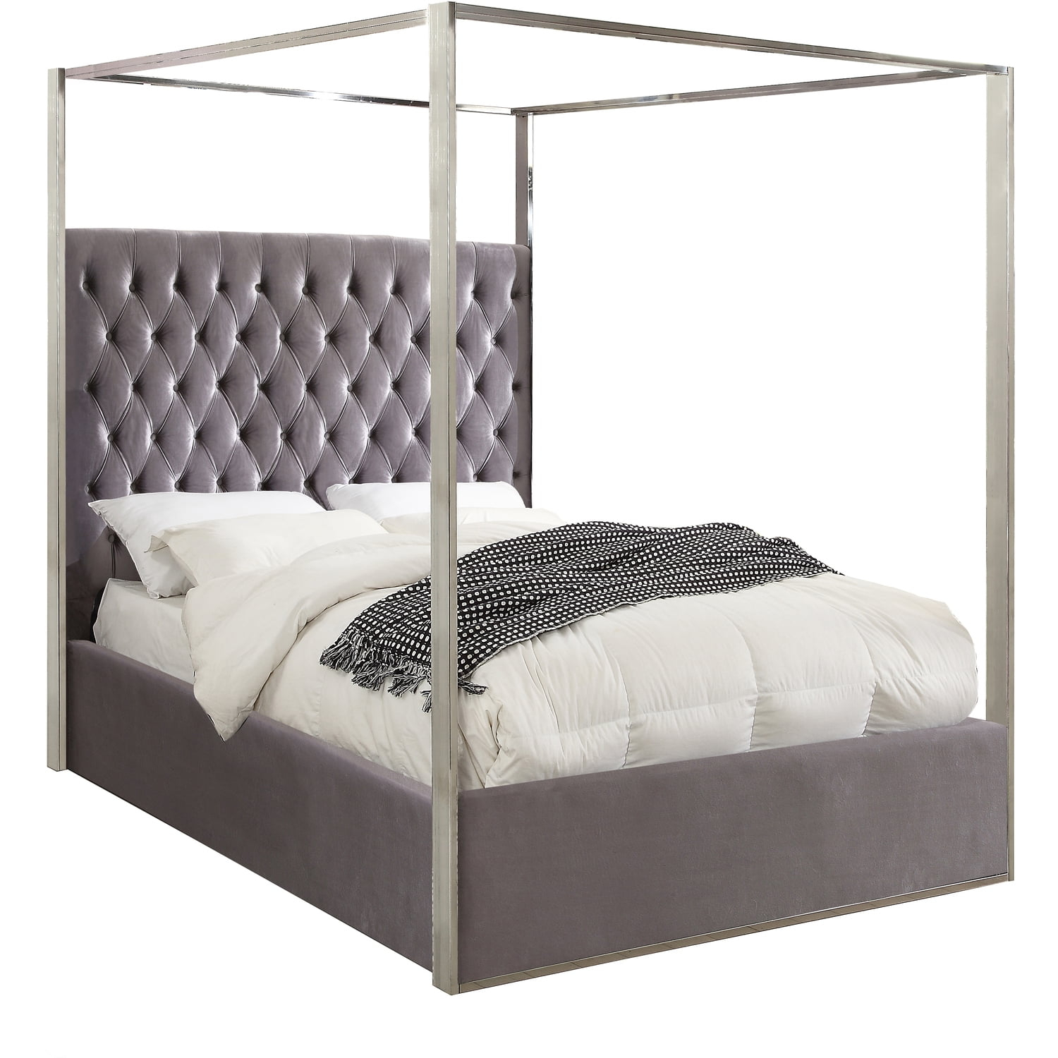 Porter Grey Velvet Queen Bed-Color:Grey Velvet,Style:Contemporary