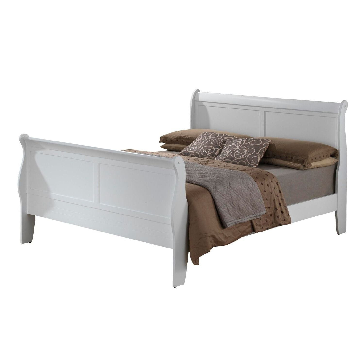 Glory Furniture Louis Phillipe Queen Classic Wood Sleigh Beds, White