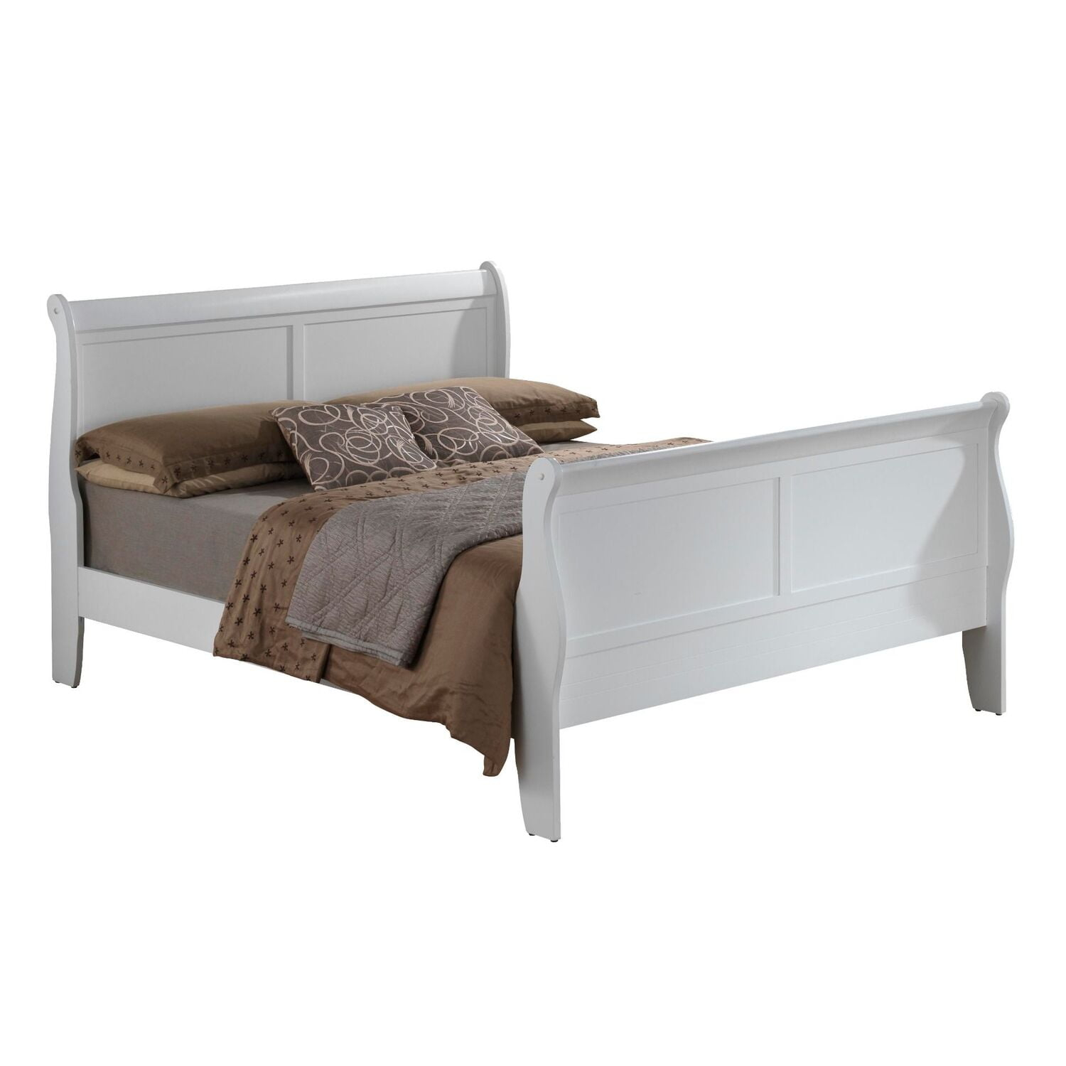 Glory Furniture Louis Phillipe Queen Classic Wood Sleigh Beds, White
