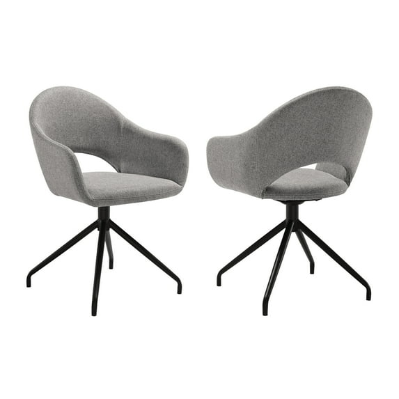 Homestock Tribal Treasures Swivel Upholstered Dining Chair in Gray Fabric with Black Metal Legs - Set of 2