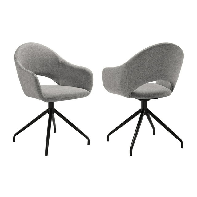 Homestock Tribal Treasures Swivel Upholstered Dining Chair in Gray Fabric with Black Metal Legs - Set of 2
