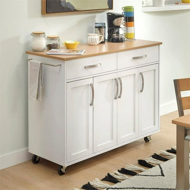 Homestyles 51"W Storage Plus Off White Wood Kitchen Cart