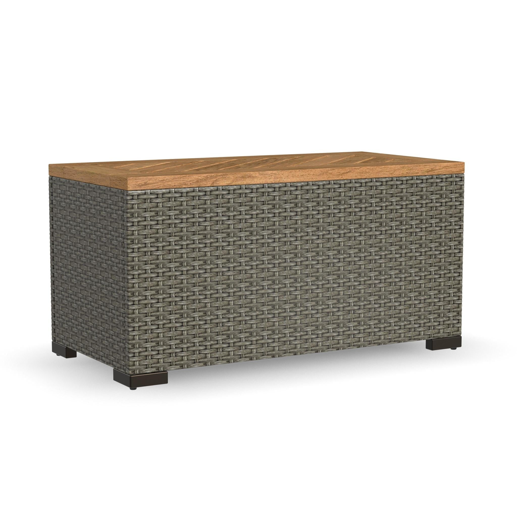 Homestyles Boca Raton Rattan Outdoor Storage Table in Brown