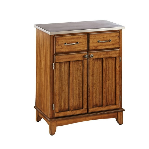 Sideboard Buffet Servers with Stainless Top Oak Brown - Home Styles: Kitchen Storage, Adjustable Shelves