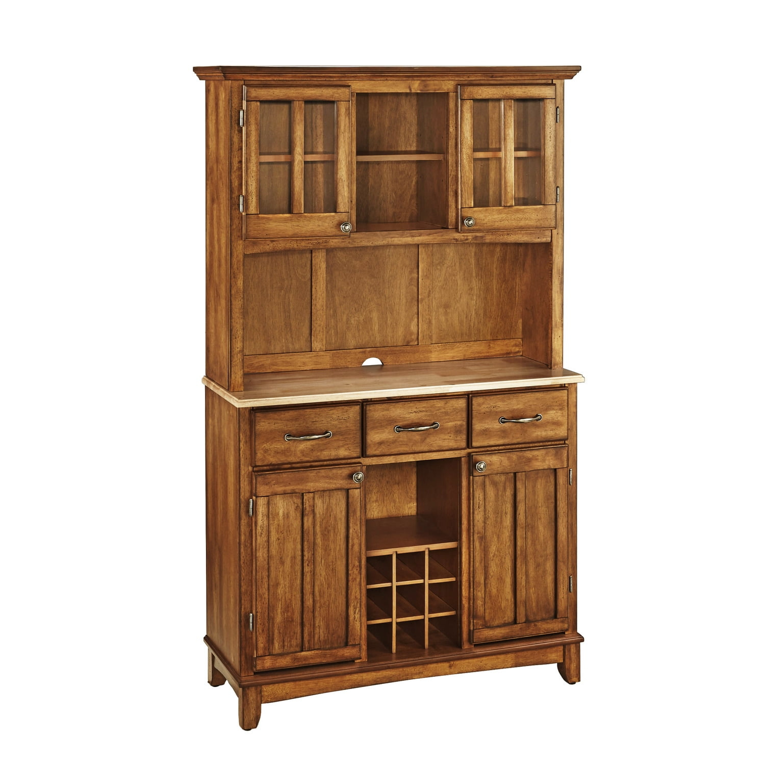 72.25" Sideboard Buffet Servers with Wood Top and Hutch Oak Brown - Home Styles