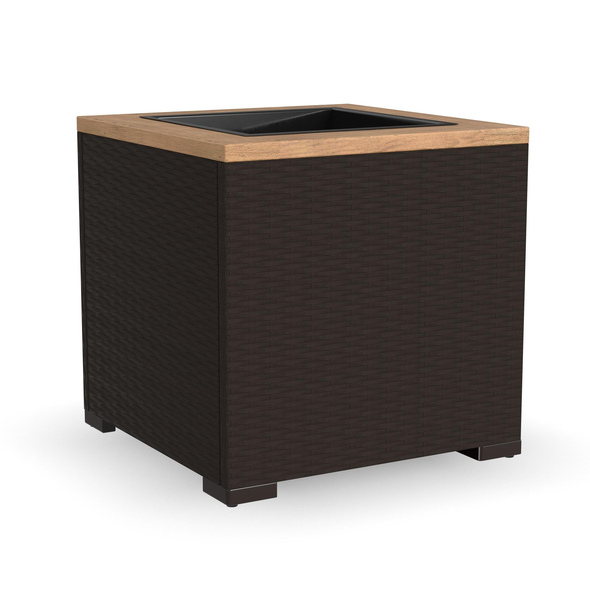 Homestyles Palm Springs Acacia Wood Top and Rattan Outdoor Planter in Dark Brown
