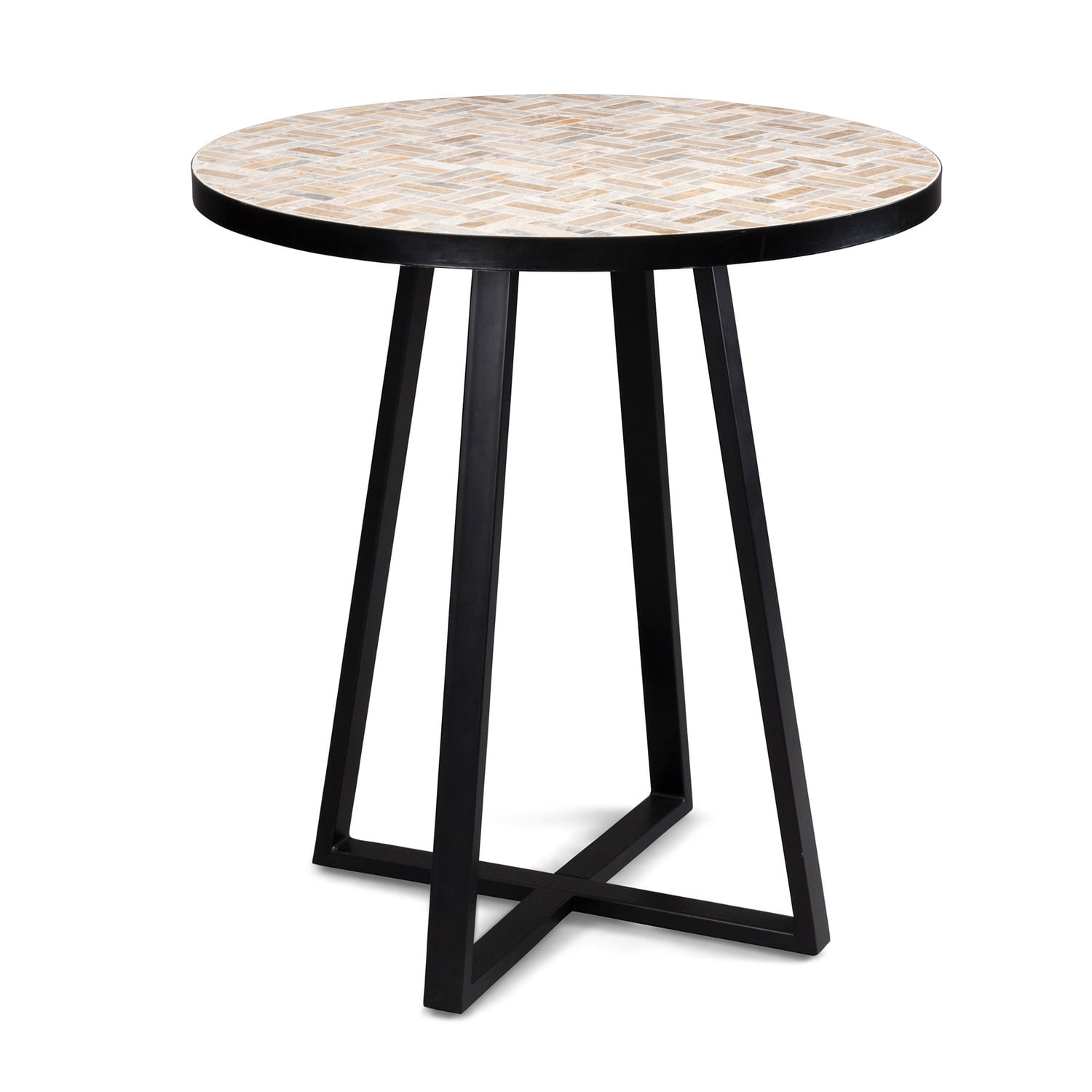 Homestyles Panama Metal Outdoor Bistro Table with Marble Gray/Brown Tile Top