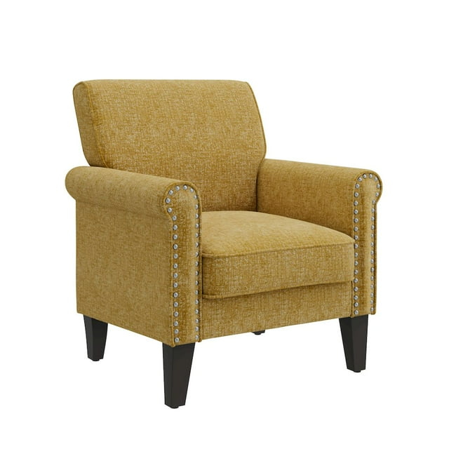 HL Home Furnishings Jean Rolled Arm Chair with Nailheads in Gold Chenille