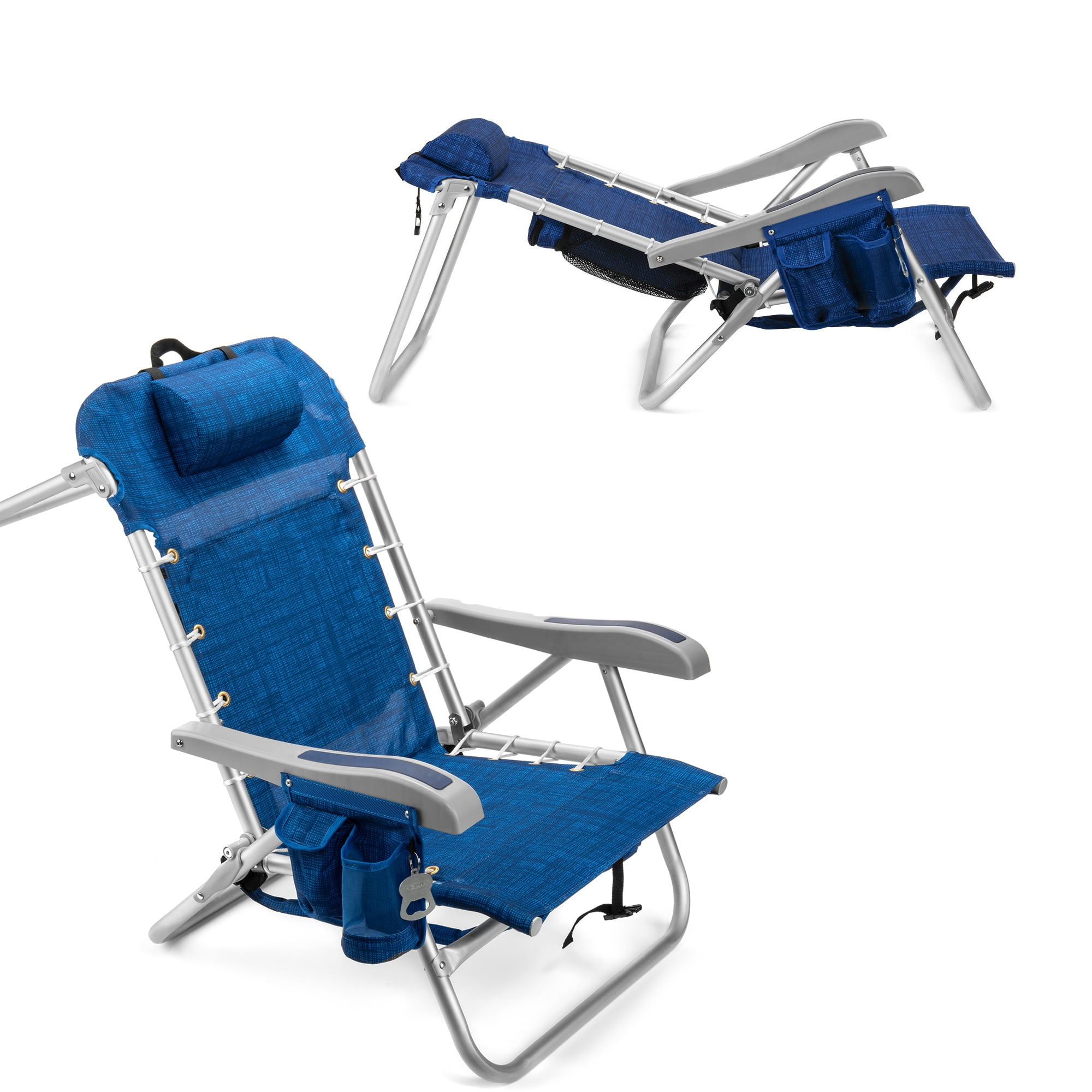 Homevative Cooler+ Folding Backpack Beach Chair with 5 Positions, Towel bar, XL Cooler Pouch, Storage Net, Cup and Phone