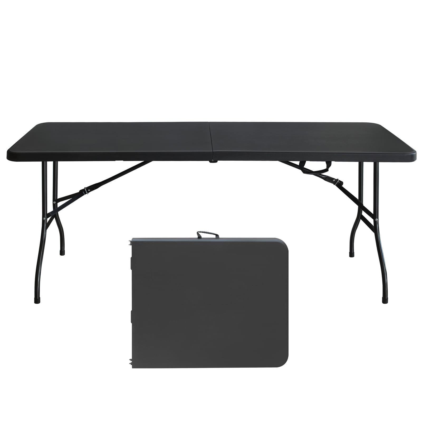 Plastic Folding Table 6ft Heavy Duty Portable Dining Table for Camping, Picnics, Parties, High Load Bearing Foldable Picnic Table,Black