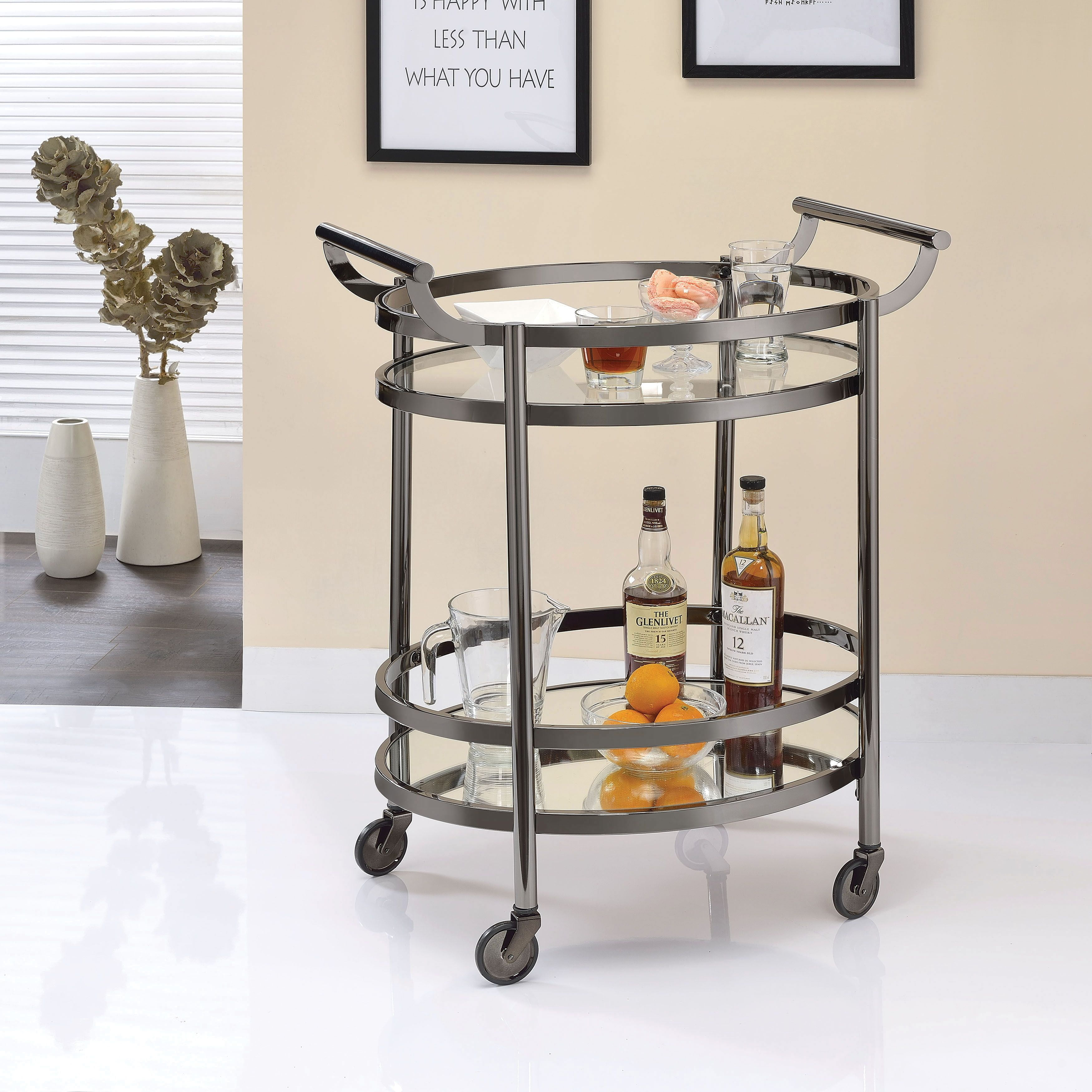 CoSoTower Serving Cart, Black Nickel & Clear Glass