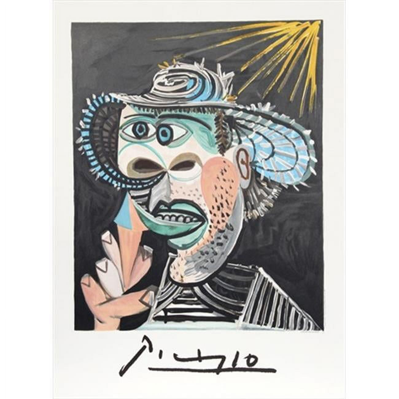 Homme Au Cornet- Lithograph on Paper - Green- Gray- Black- Yellow