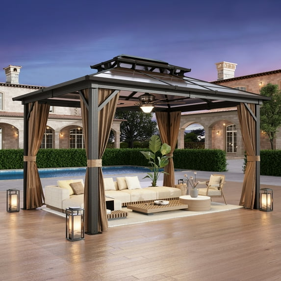 Erommy 10' x 13' Double Roof Hardtop Gazebo, Aluminum Frame Polycarbonate Roof