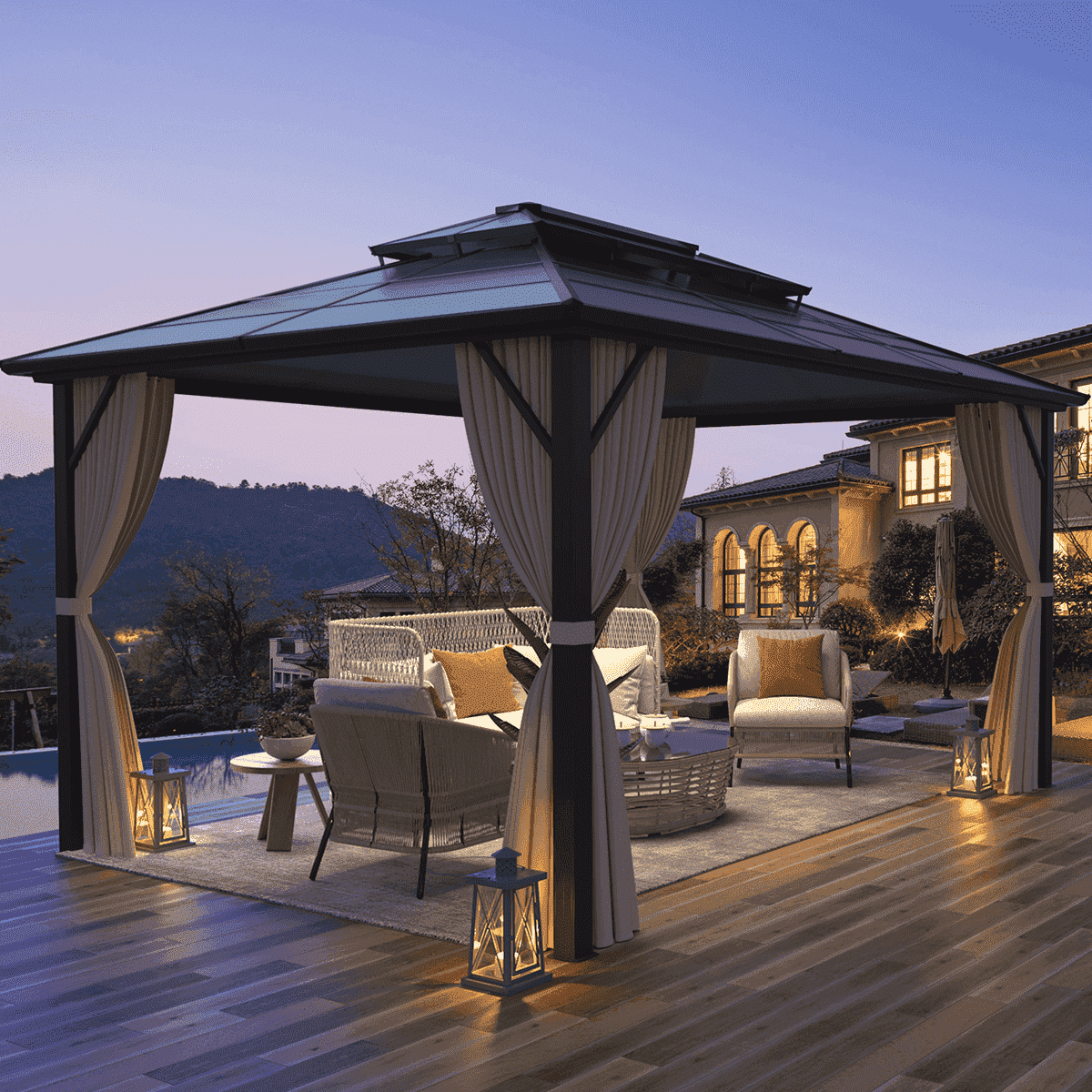 Erommy 10' x 13' Double Roof Hardtop Gazebo, Aluminum Frame Polycarbonate Roof