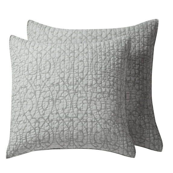 Homthreads - Beckett Two Euro Pillow Shams - Microfiber Jacquard - Damask Scroll - Silver Grey - Euro Size (26 x 26in.) and Pillow Sham Size