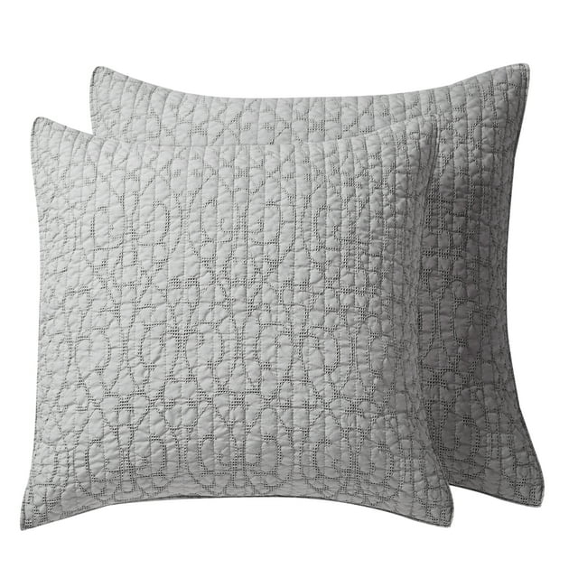 Homthreads - Beckett Two Euro Pillow Shams - Microfiber Jacquard - Damask Scroll - Silver Grey - Euro Size (26 x 26in.) and Pillow Sham Size