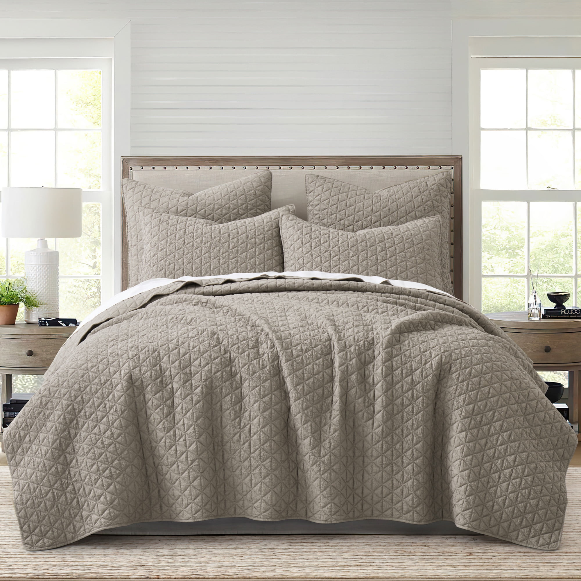 Homthreads by Levtex Home - Rowan Euro Sham 26x26in.- Diamond Quilted - Tan Crinkle - Polyester