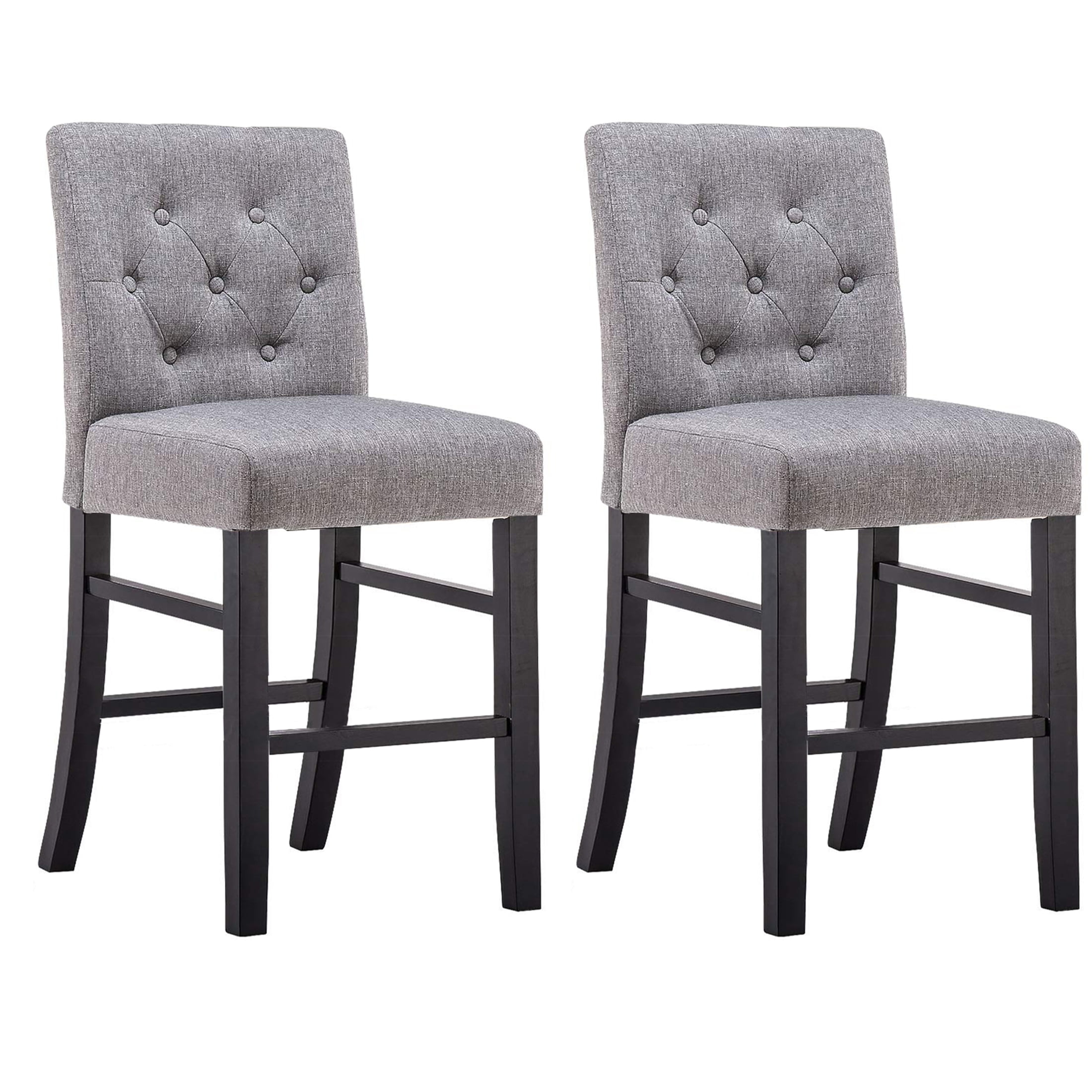 Drevy Bar Stools Set of 2, 24 inch Fabric Counter Height Bar Stools, Kitchen Island Wood Bar Chairs, Solid Wood Legs Barstools, Grey