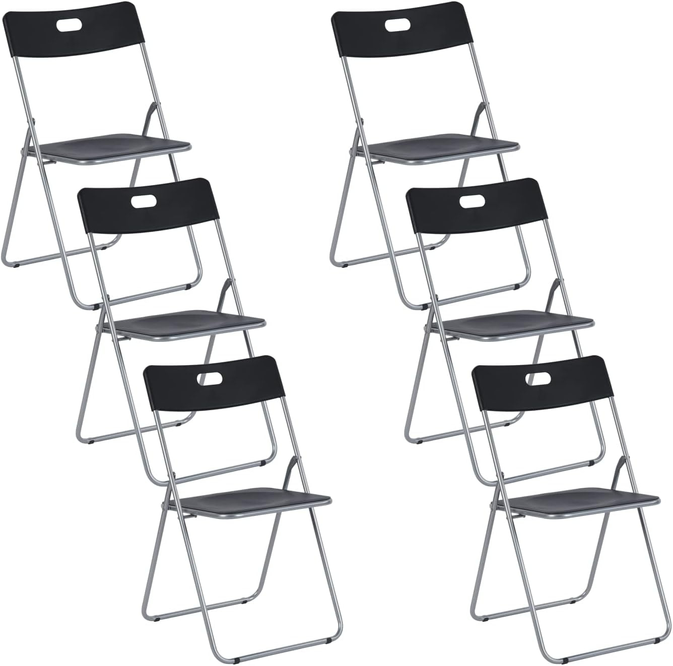 Homylin Steel Frame Folding Chairs Pack of 6, Saving-Space Plastic Seat and Steel Frame for Home Office Waiting Indoor Room Commercial Party Outdoor Events, Black