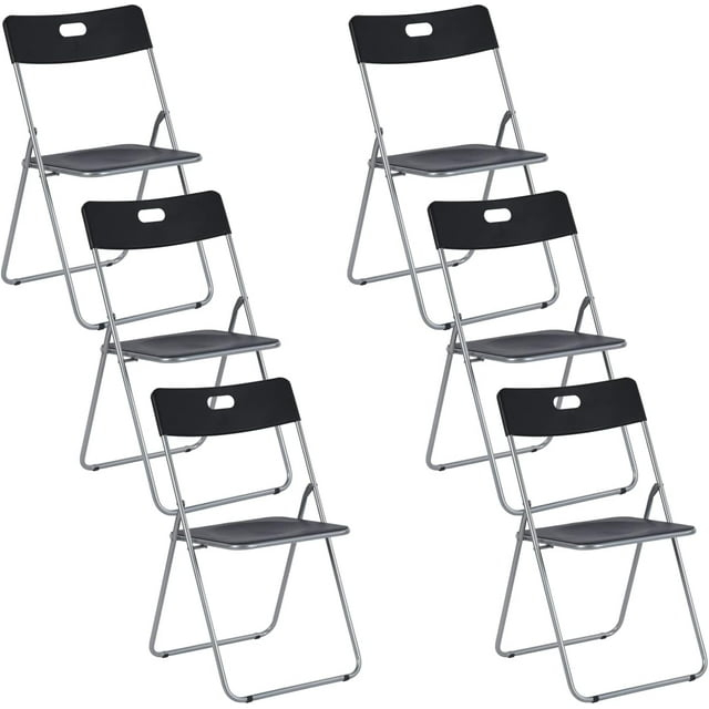 Homylin Steel Frame Folding Chairs Pack of 6, Saving-Space Plastic Seat and Steel Frame for Home Office Waiting Indoor Room Commercial Party Outdoor Events, Black