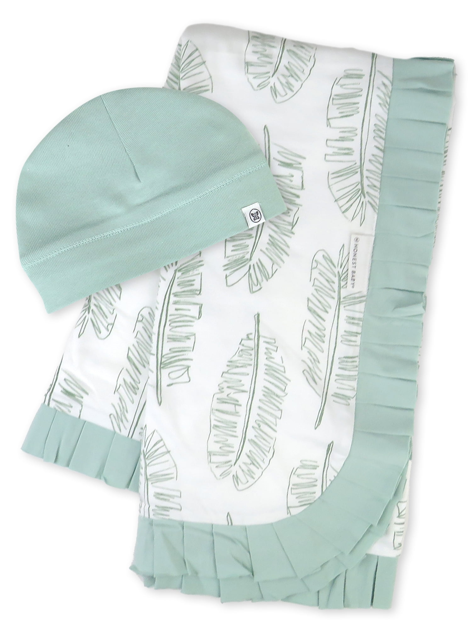 Honest Baby Clothing Organic Cotton Boy/Girl 2-Piece Stroller Blanket and Beanie Hat Gift Set, Sage
