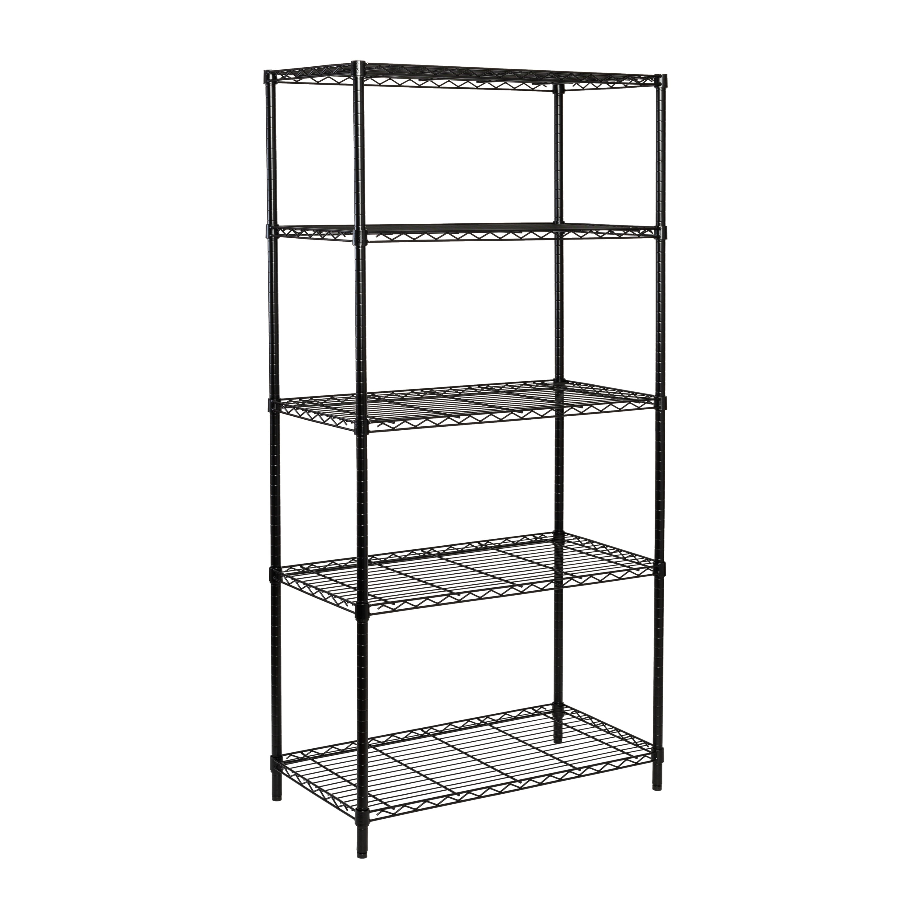 Honey-Can-Do 5-Shelf Steel Adjustable Storage Shelves, Black, Holds up to 350 lb per Shelf