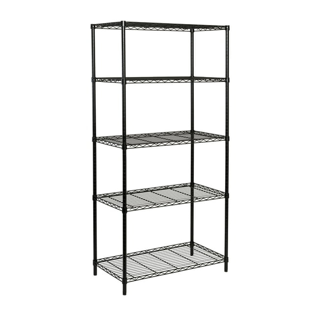 Honey-Can-Do 5-Shelf Steel Adjustable Storage Shelves, Black, Holds up to 350 lb per Shelf