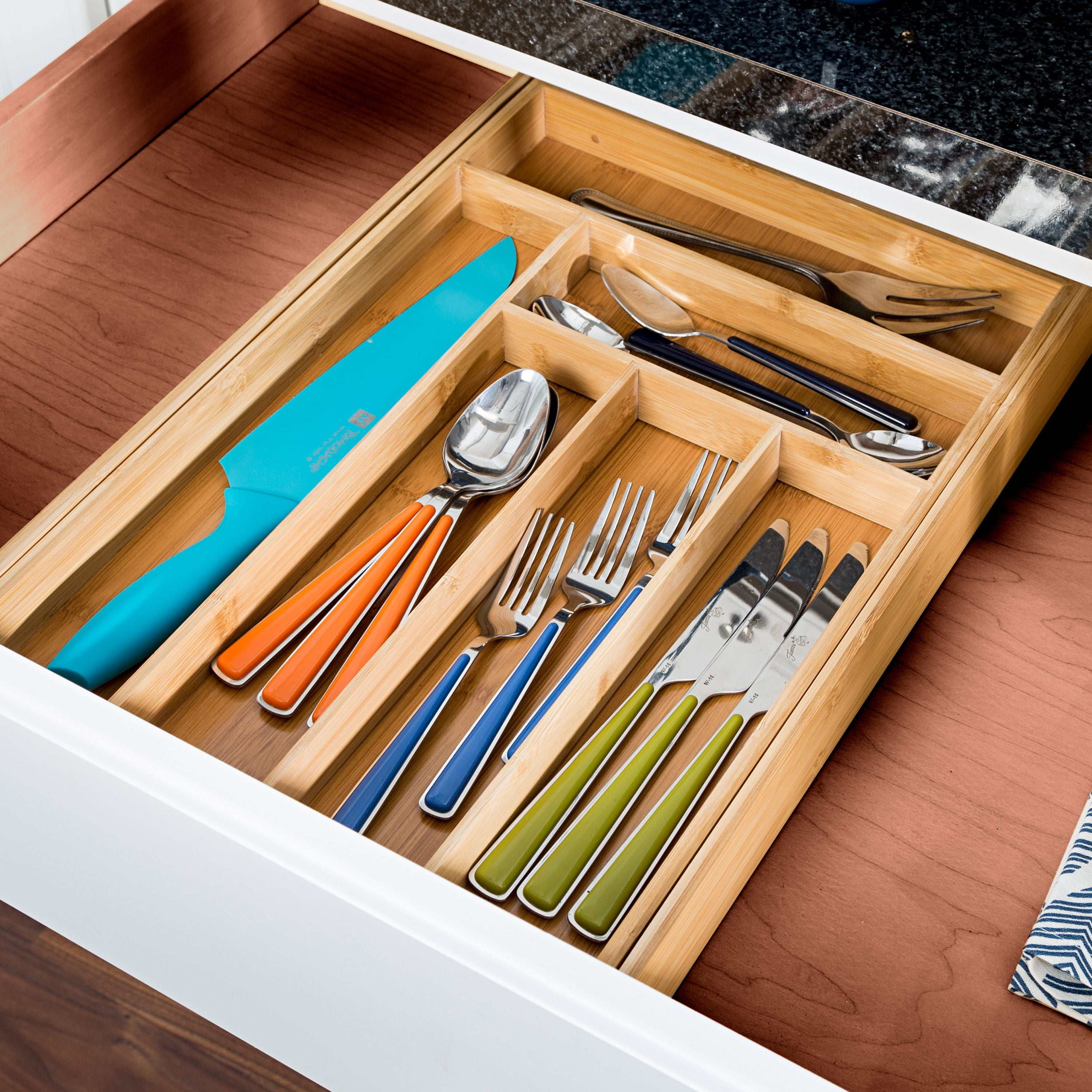 Honey-Can-Do Bamboo 17" D x 22.75" W x 2.3" 7-Compartment Expandable Kitchen Drawer Organizer, Natural