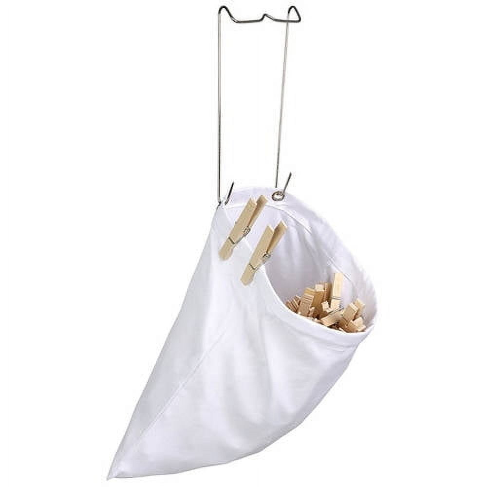 Honey-Can-Do Cotton Clothespin Bag with Metal Hanging Hook, White