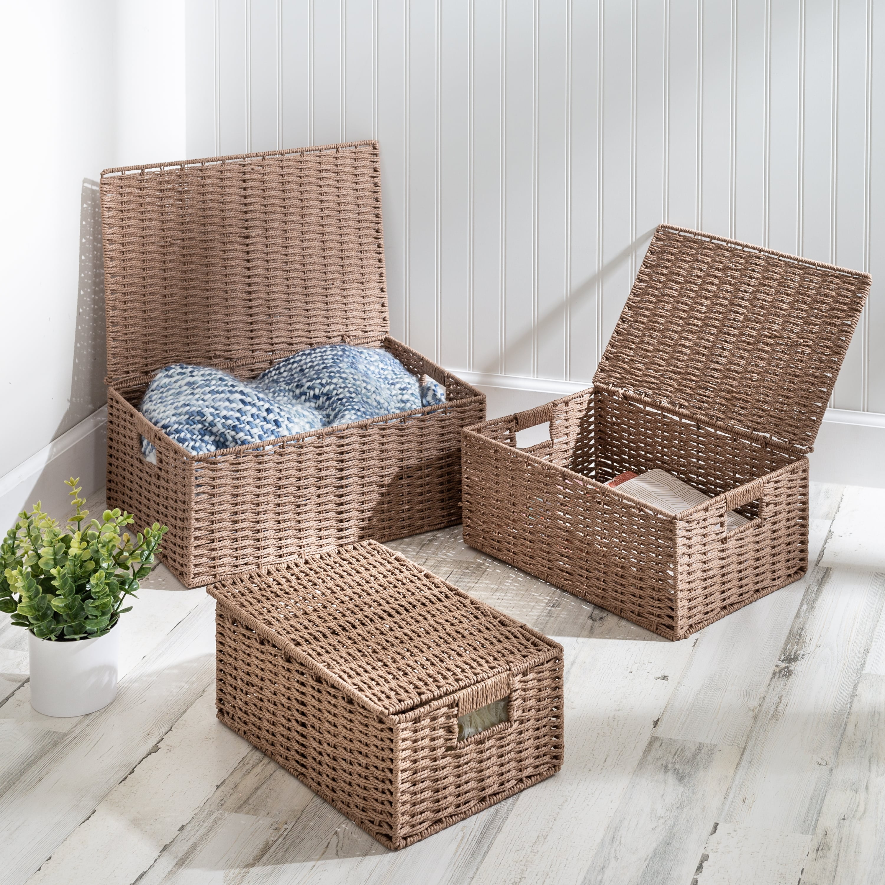 Honey-Can-Do Paper Rope Cord Basket Set of 3, Taupe