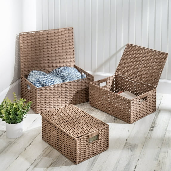 Honey-Can-Do Paper Rope Cord Basket Set of 3, Taupe