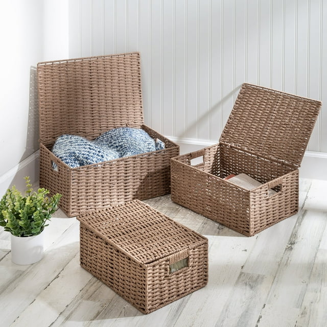 Honey-Can-Do Paper Rope Cord Basket Set of 3, Taupe