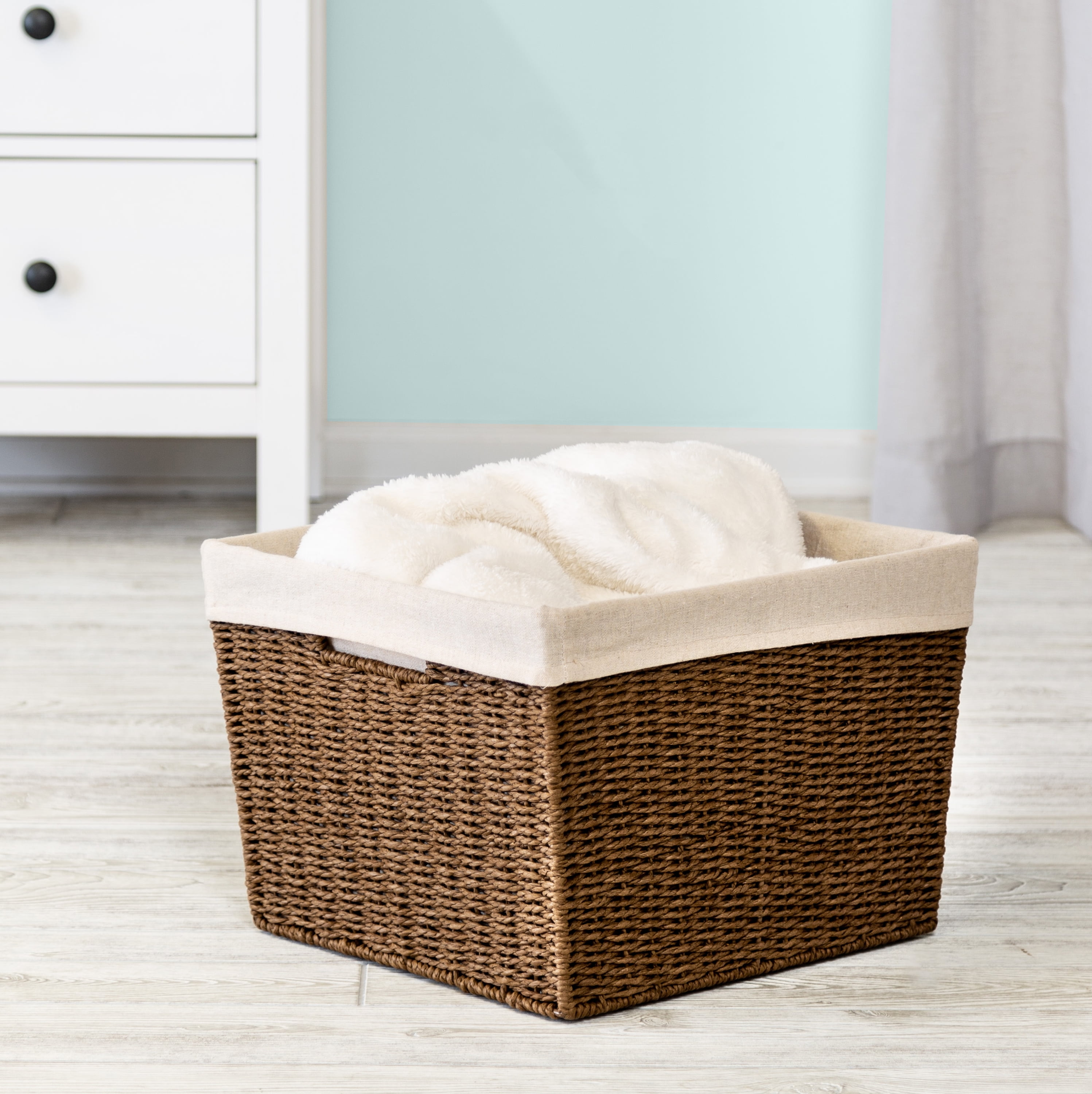 Honey-Can-Do Paper Rope and Steel Large Storage Basket with Liner, Brown/Natural