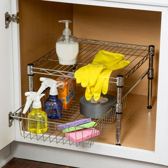 Honey-Can-Do Steel 2-Tier Stackable Adjustable Cabinet Organizer with Drawer, Chrome