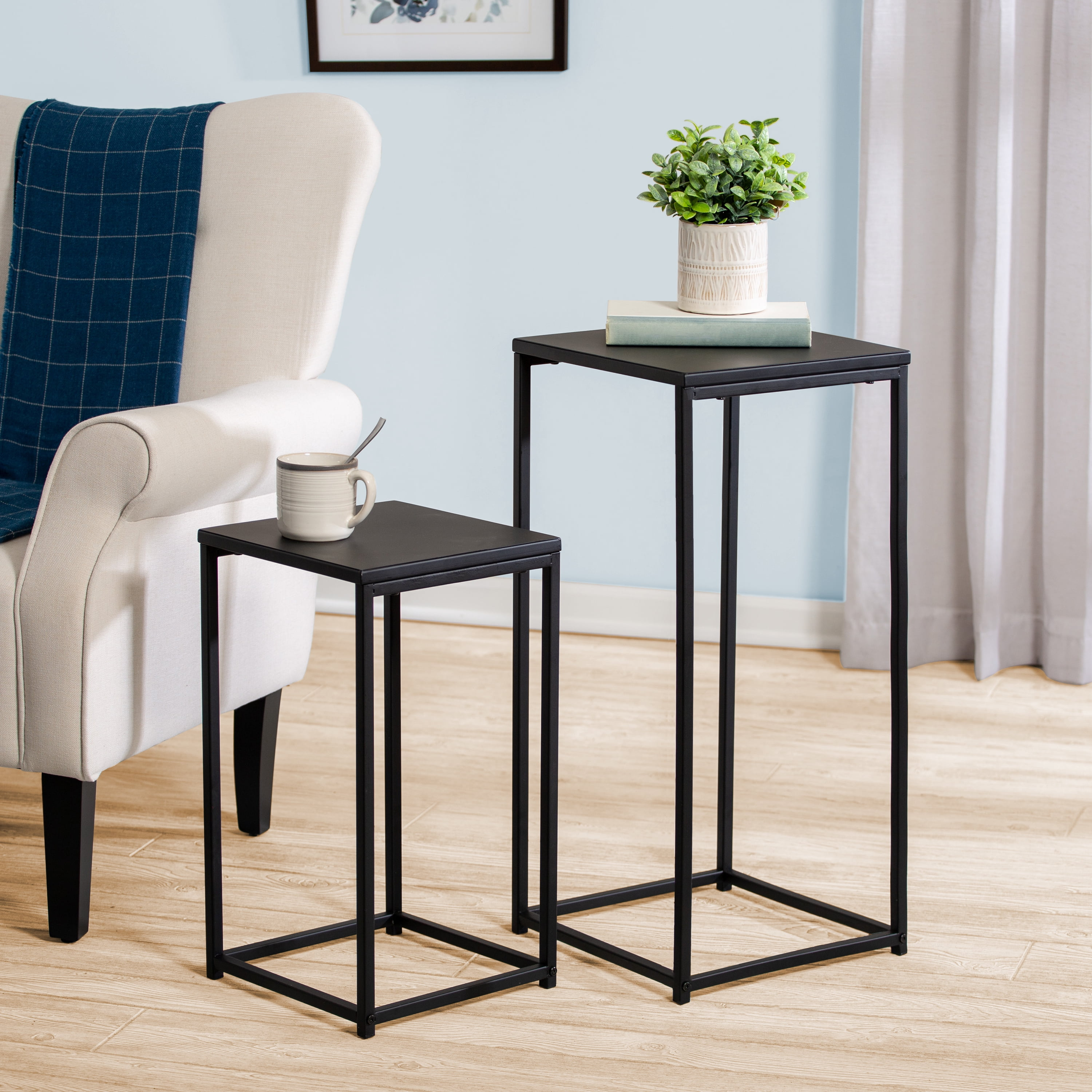 Honey-Can-Do Steel Nesting Square Side Tables, Black (Set of 2)