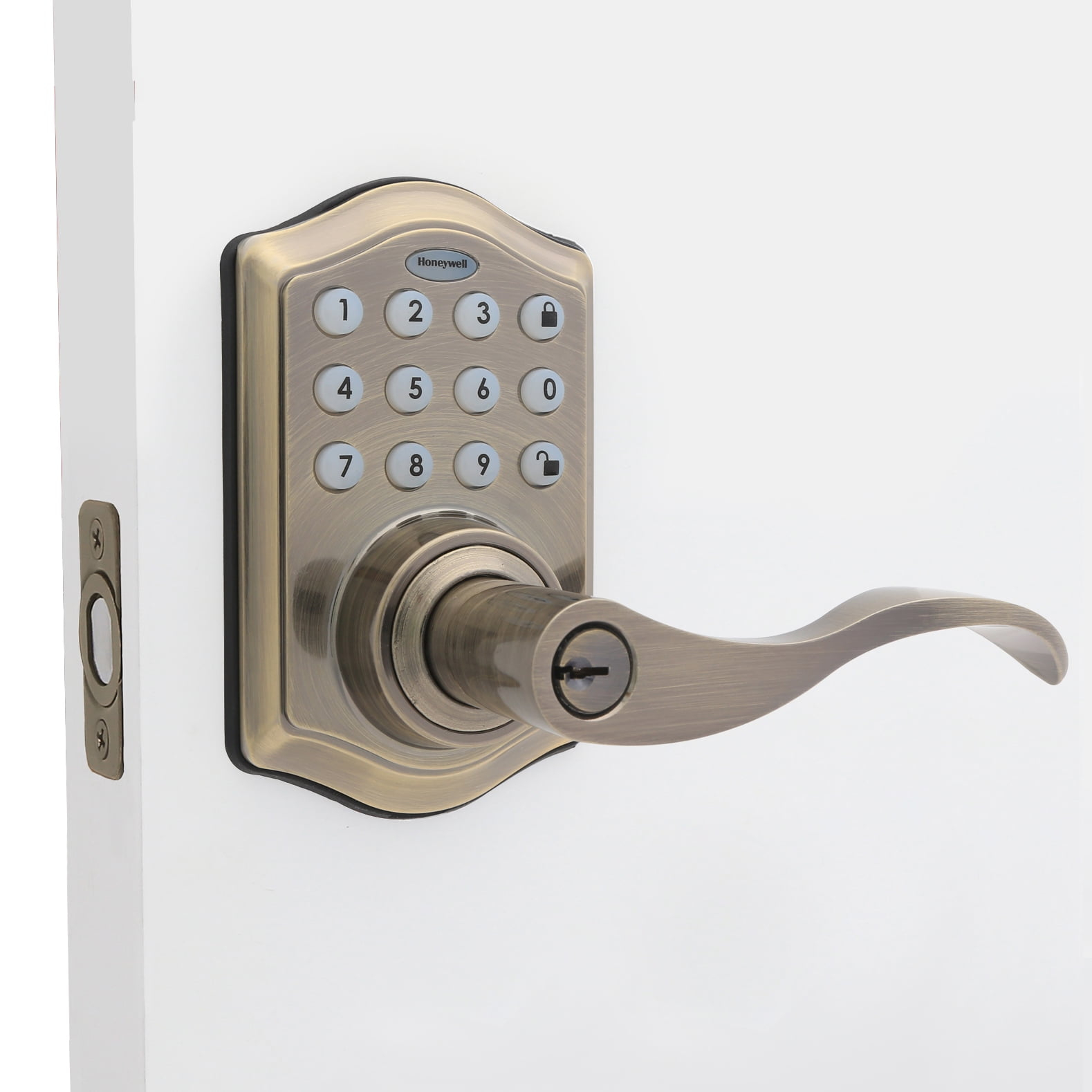 Honeywell Locks, Electronic Entry Lever Door Lock, Antique Brass, 8734101