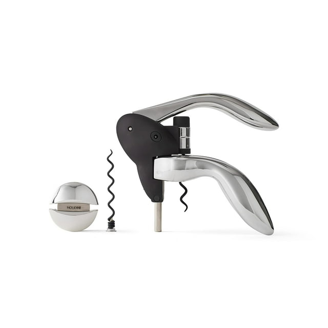 Houdini Houdini Corkscrew Wine Opener, Includes Foil Cutter and Extra Spiral, Black