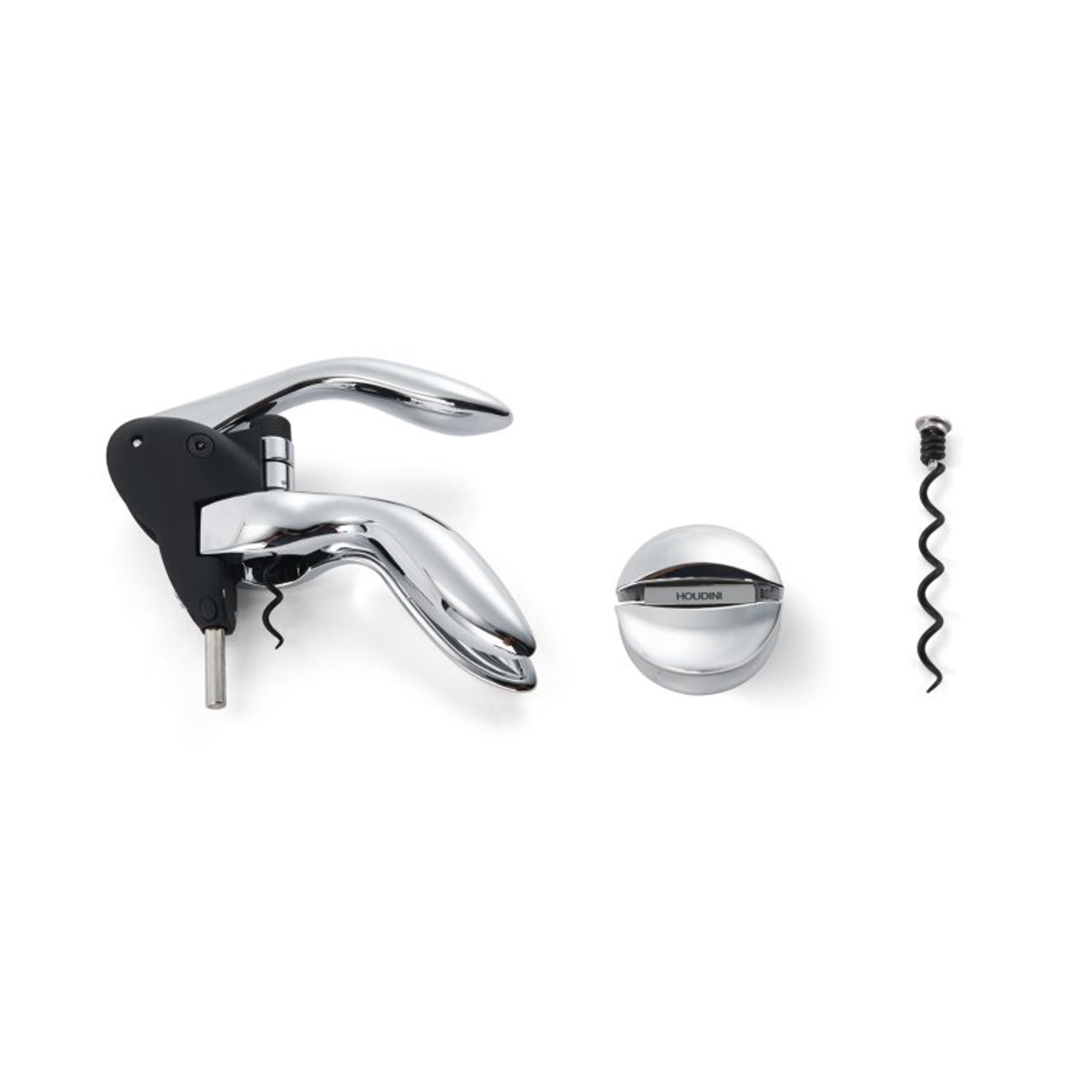 Houdini Houdini Corkscrew Wine Opener, Includes Foil Cutter and Extra Spiral, Black