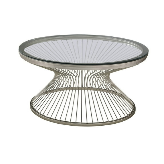 Mandy Round Glass Top Coffee Table Satin Grey